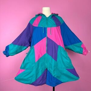 1980s 1990s Color Block Hooded Jacket 80s 90s Vintage Vtg Reversible Windbreaker